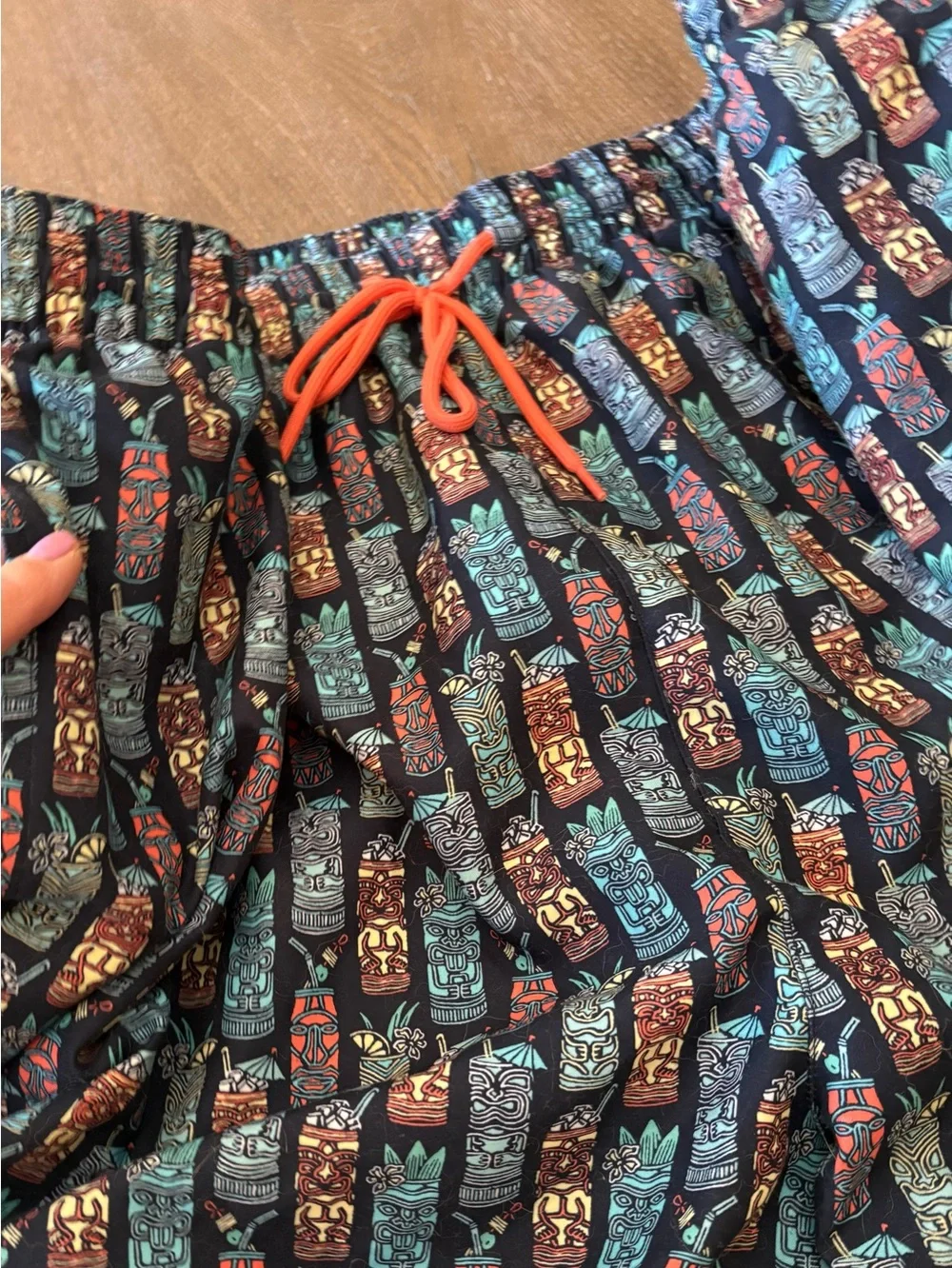 Fun🎉 Caribbean Swimwear Navy Tiki Pattern Swim Trunks with Coral Drawstring 3XL